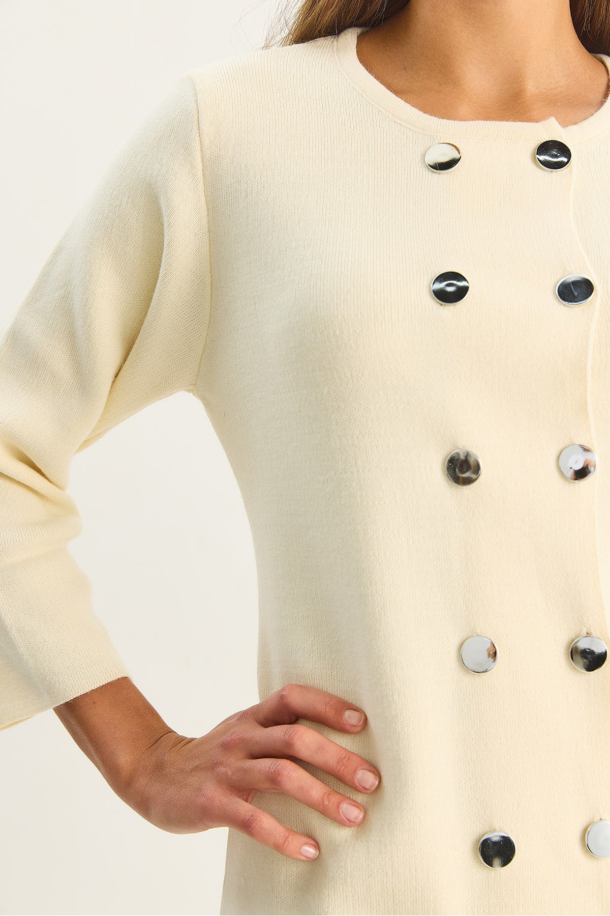 Women's Crew Neck Button Detailed Knitwear Dress 20247585