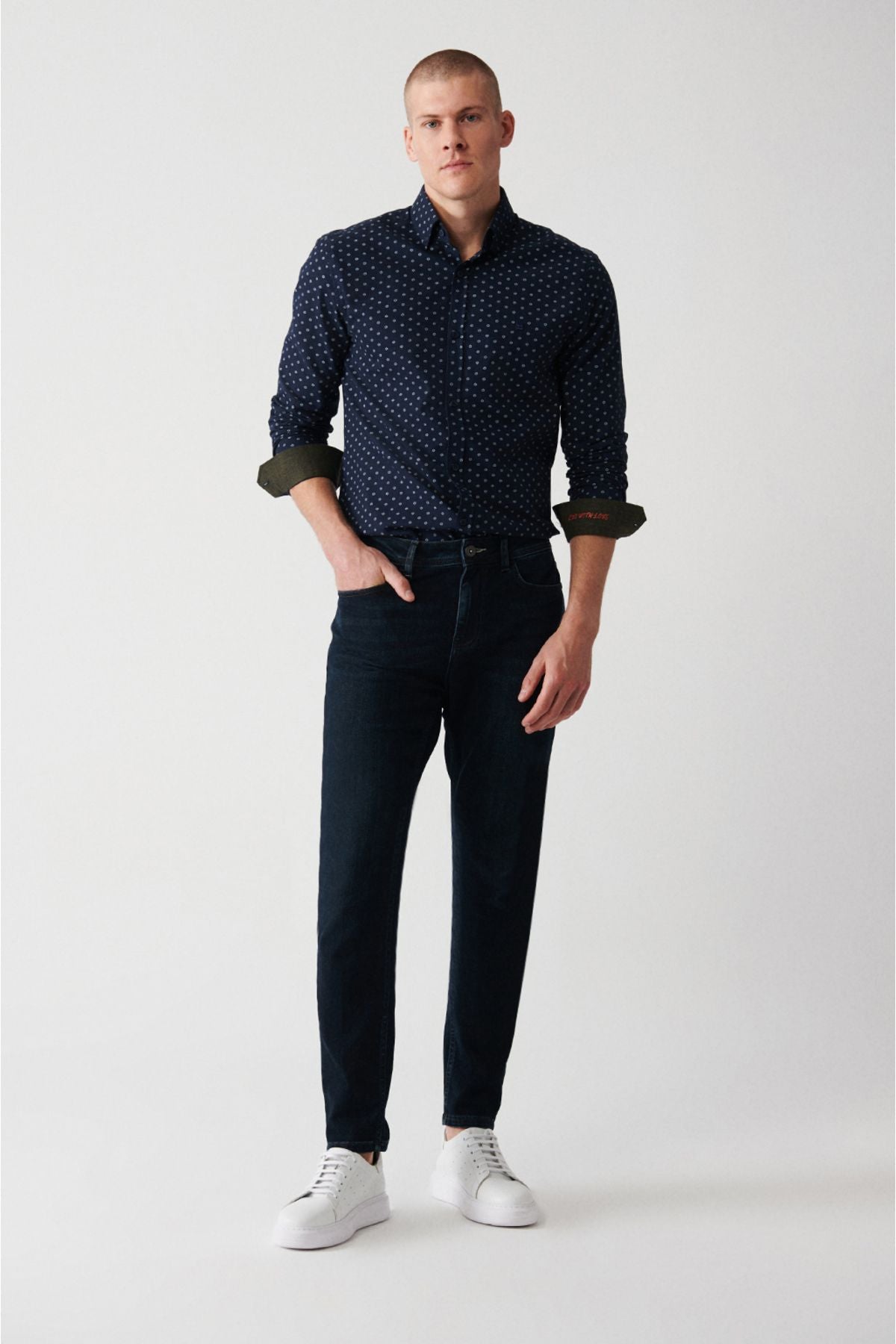 Men's navy blue tulling washing flexible jean pants B003521