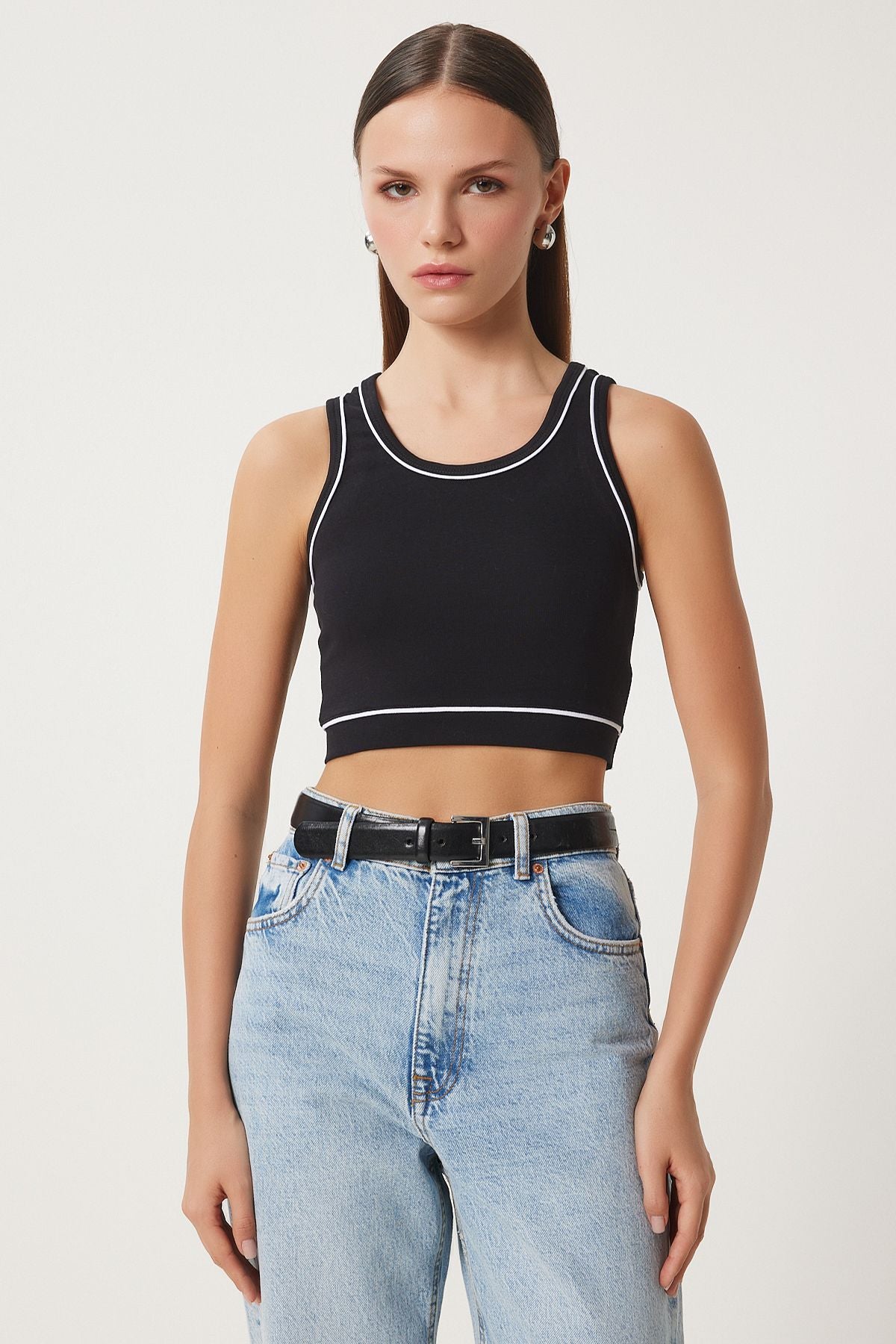 Female black lane Crop full knitted blouse US00945