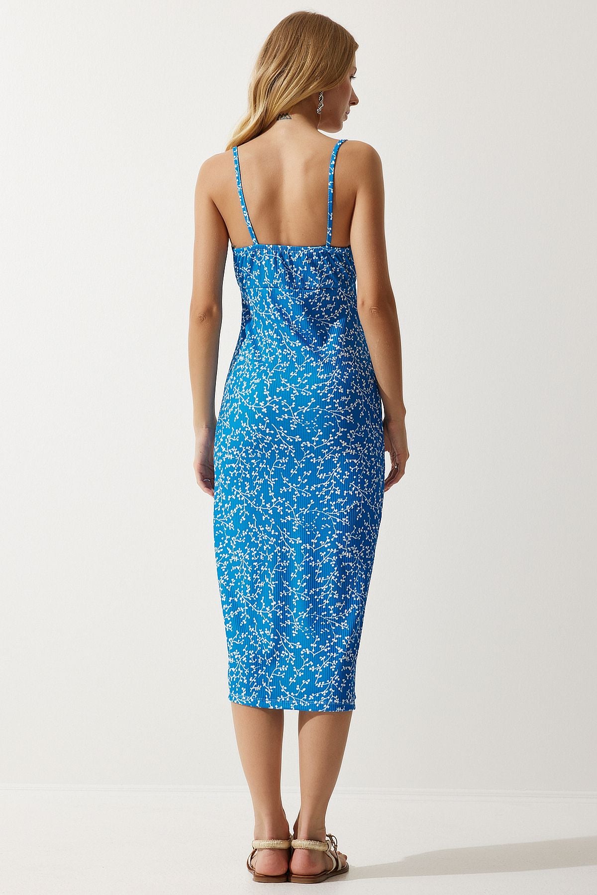 Woman Blue White Flower Sweting Summer Dress CI00029