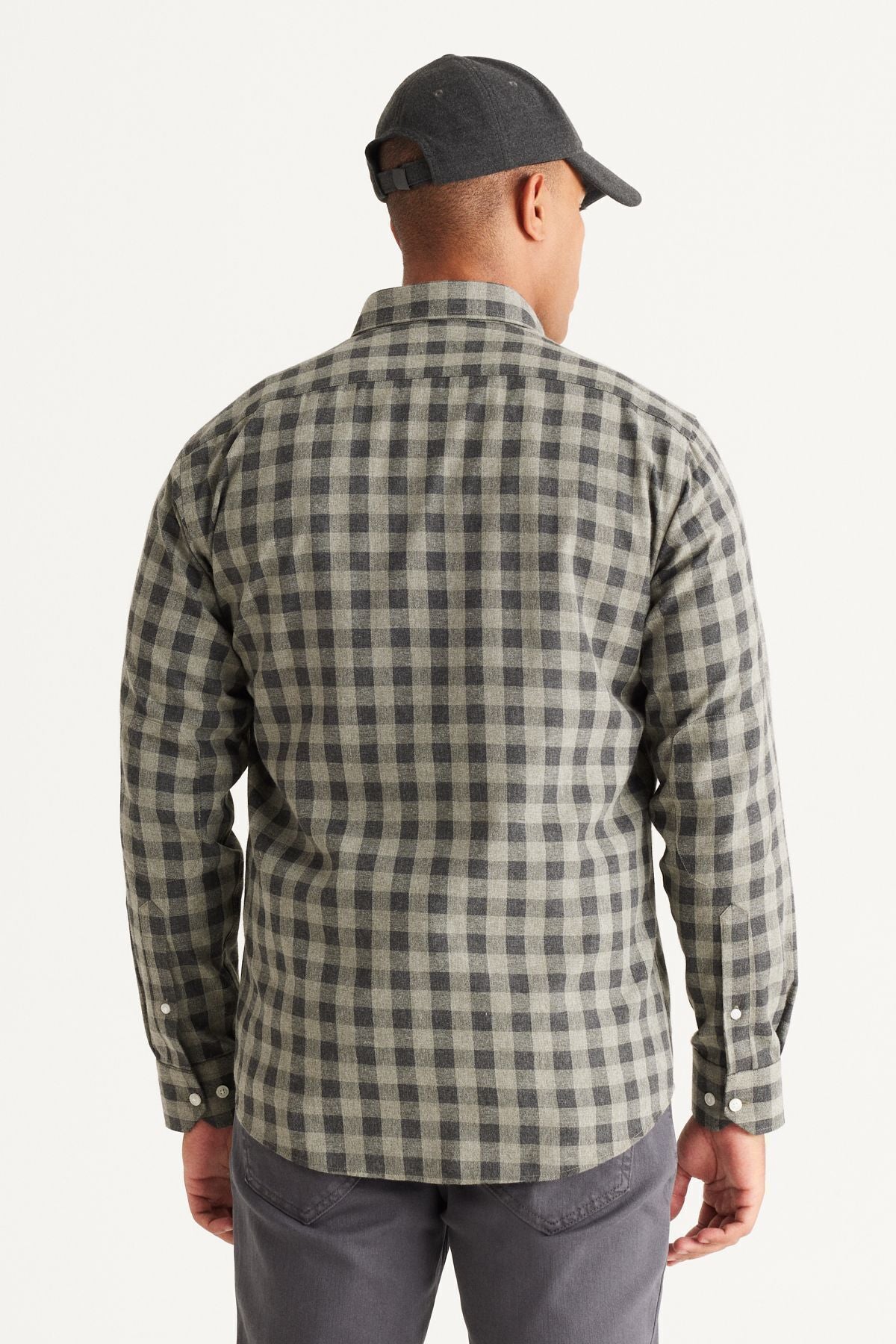 Men's anthracite-green comfort fit comfortable cut buttoned collar checkered shirt
