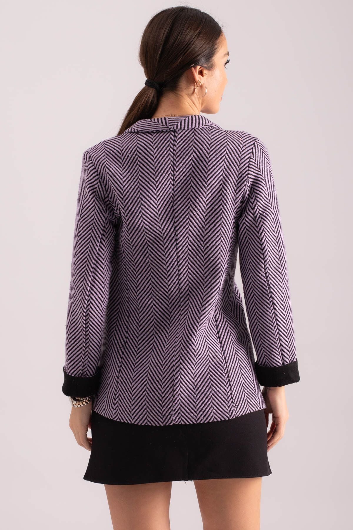 Women's lilac fish back pattern arm folded single buttoned stamp jacket ARM-24K001066