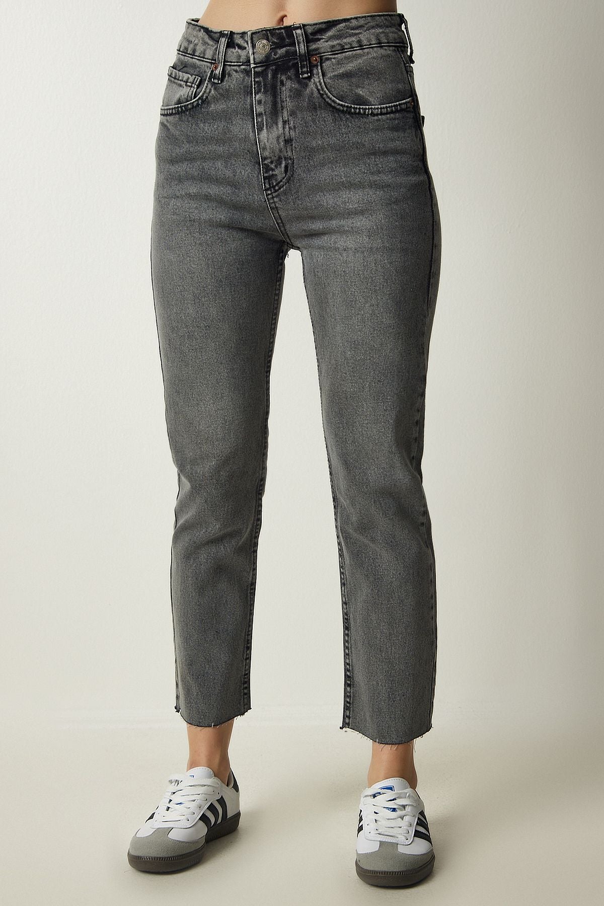 Women's gray high waist denim pants CB00015