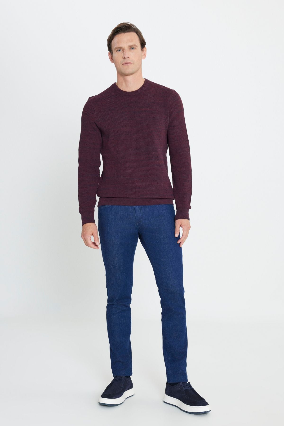 Men's Bordeaux-Lacivert Standard Fit Normal Cut Bike Bike Patterned Knitwear Sweater