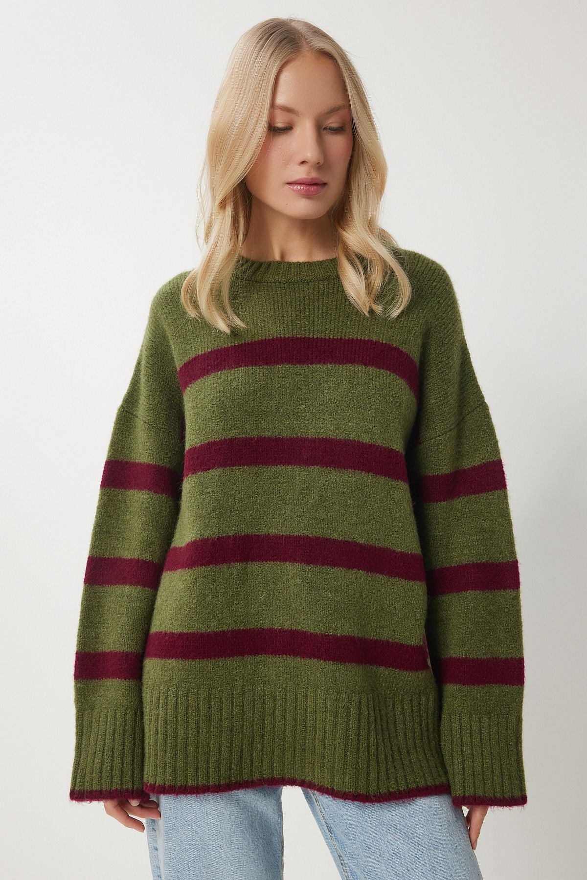 Female Green Bordeaux Bike Neckline Triko Sweater PF00107