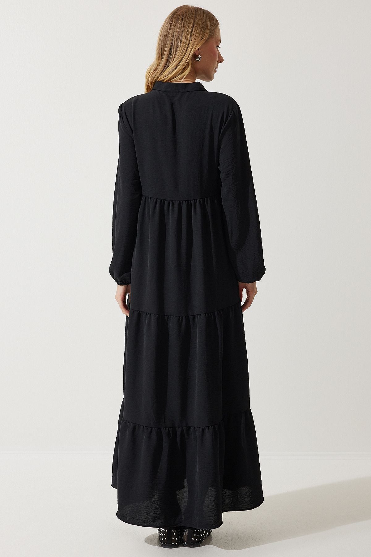 Female Black V -Neck Long Ayrobin Dress DD01315