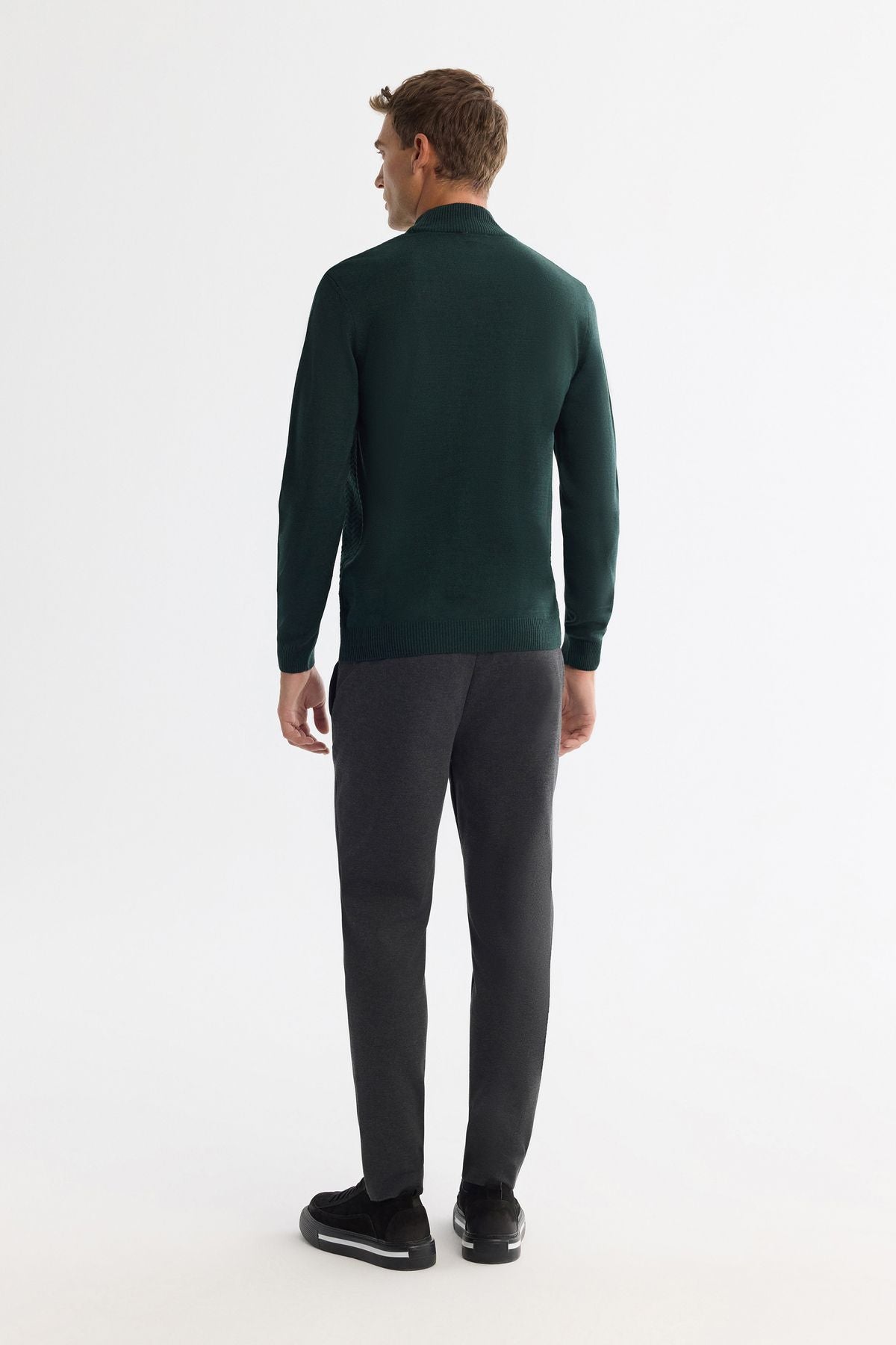 Men's Green Half Fisherman Collar Capulus Knitwear E005108