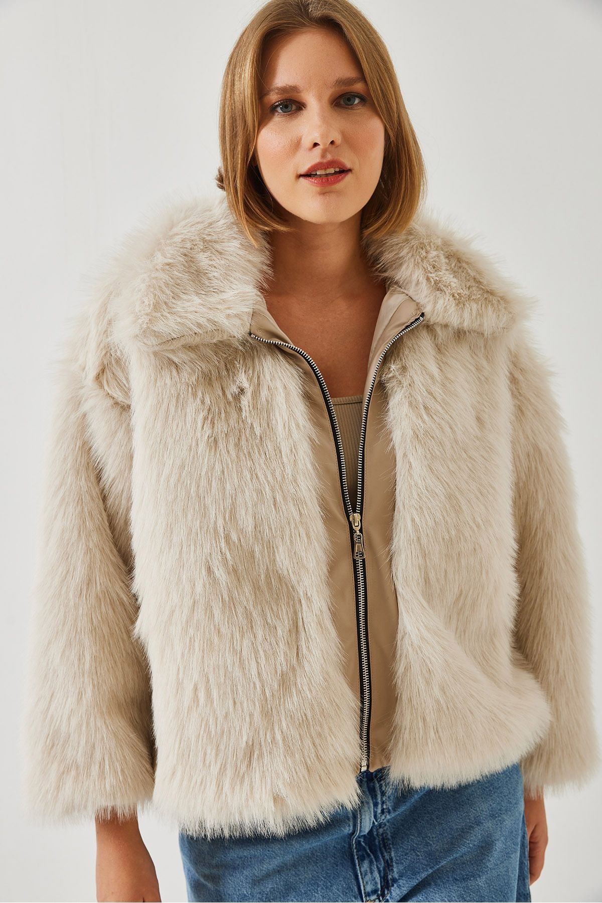 Women's Leather Detail Fur Coat 5204 60261050