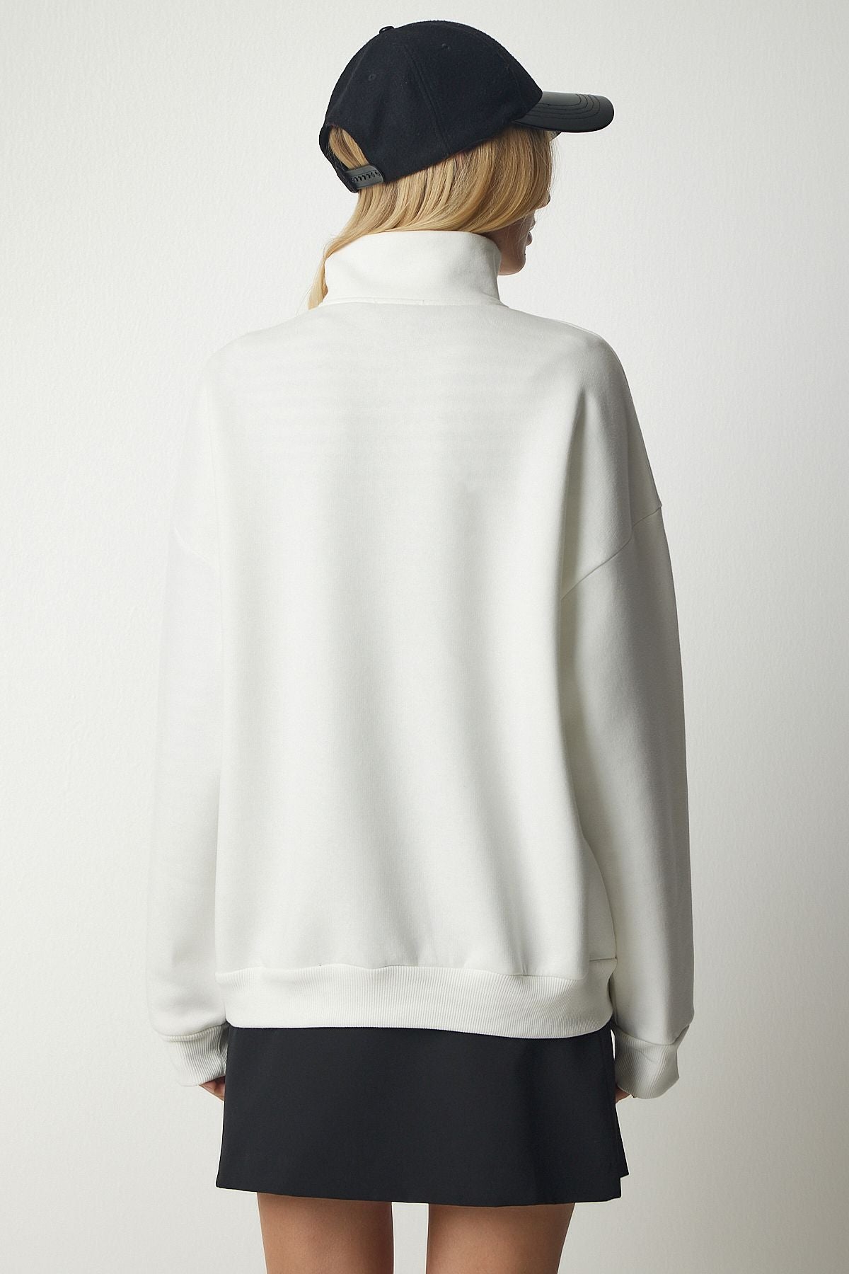 WOMEN ECRU Zippered Neck Printed Sweatshirt UB00168