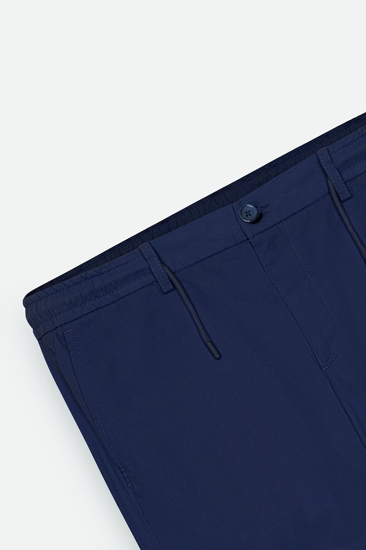 Men's Navy Blue Comfort Fit Casual Cut Cotton Waist Tied Side Pocket Amelor Pants