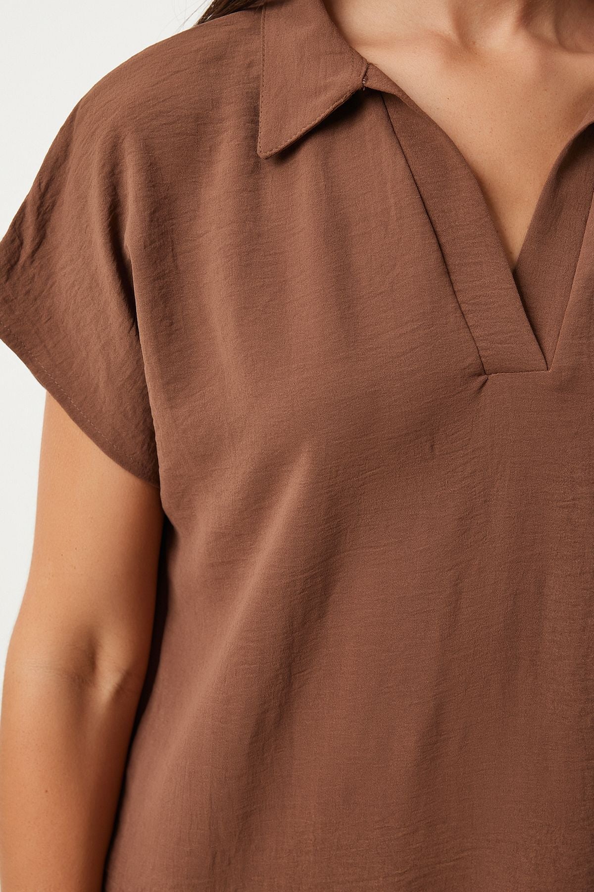 Female Brown Polo Yaka Summer Abundant Linen Ayrrin Dress to00138