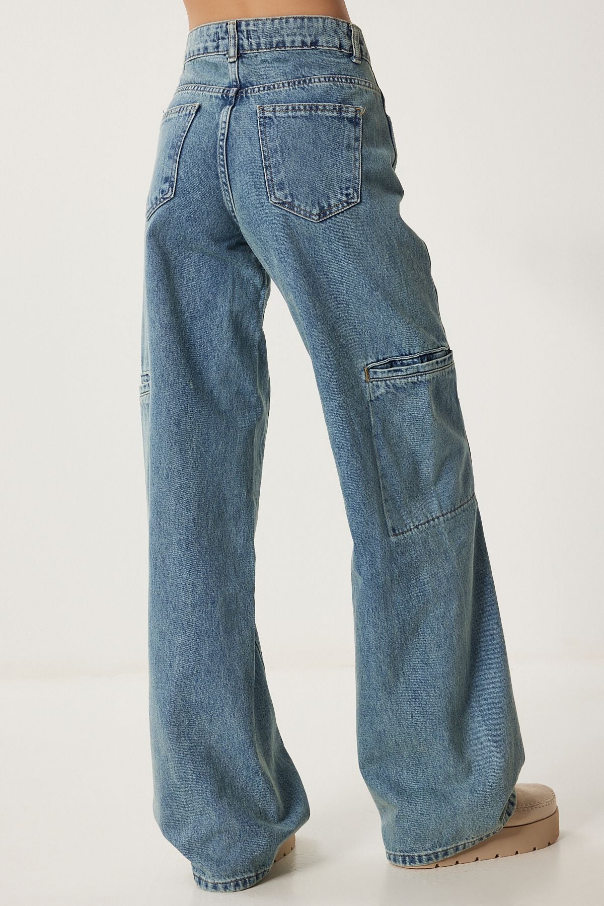 WOMEN BLUE WIDE POÇA CARGO JEAN FN03184