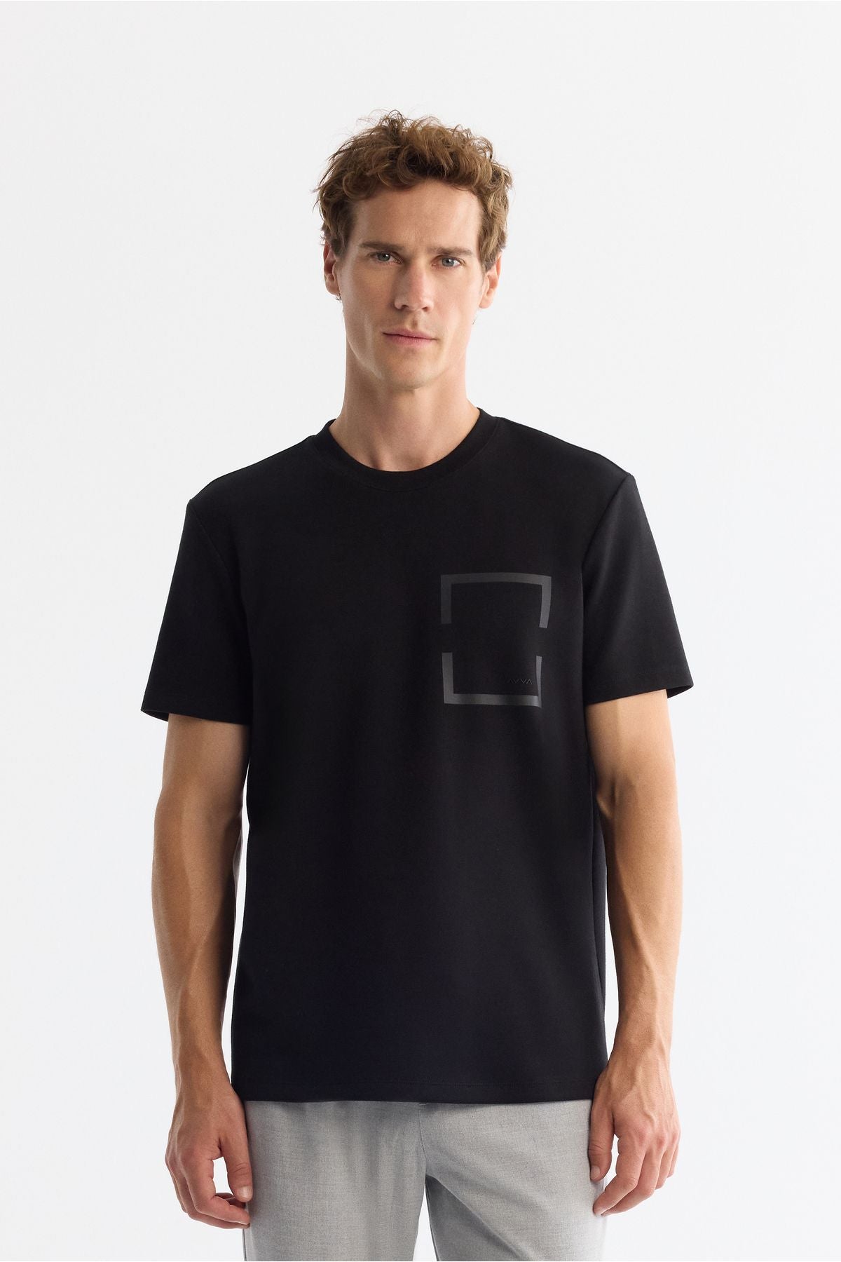 Men's black bike collar printed elastan t-shirt A42y1020