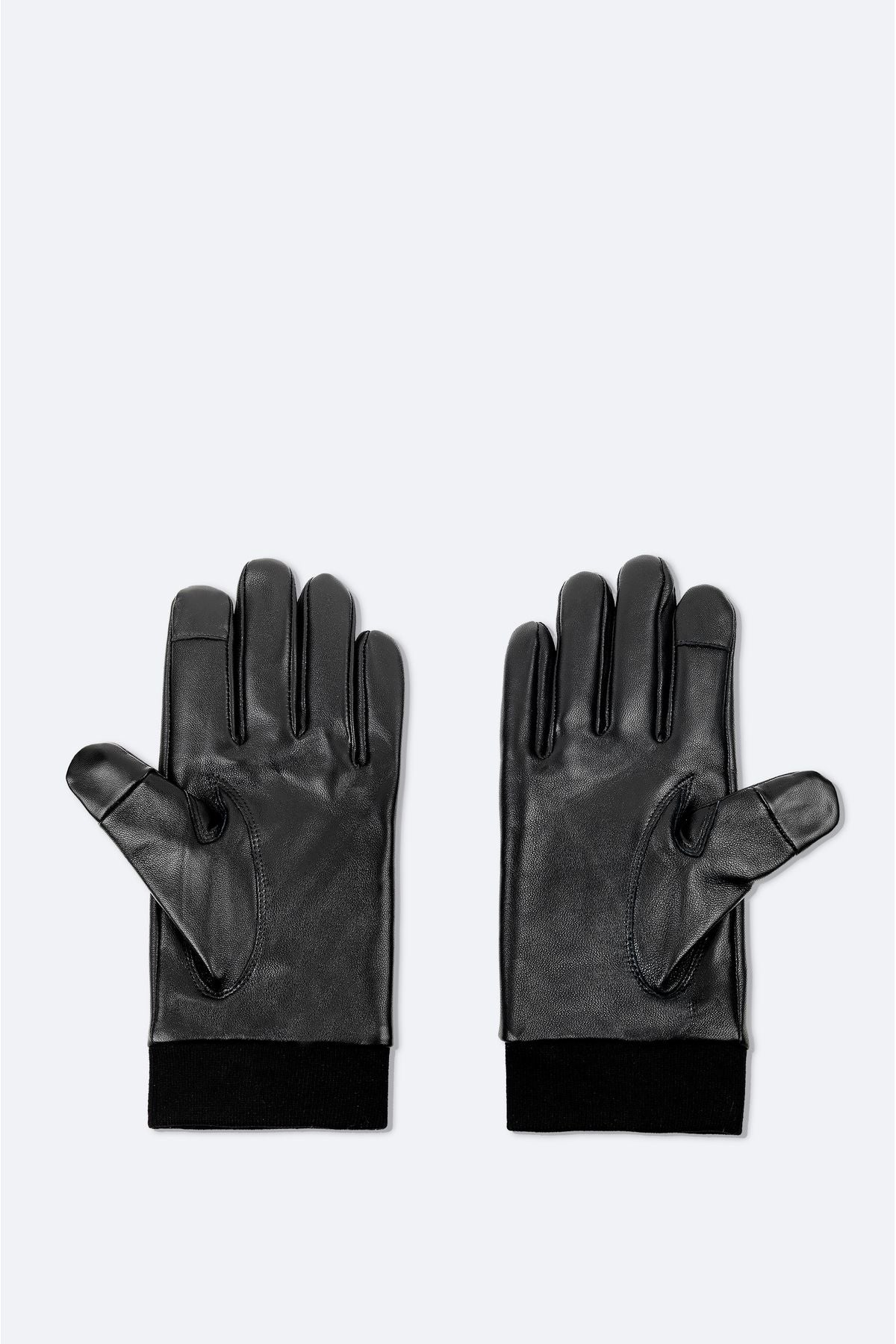 Men's black 100 %leather flat gloves A42y9700