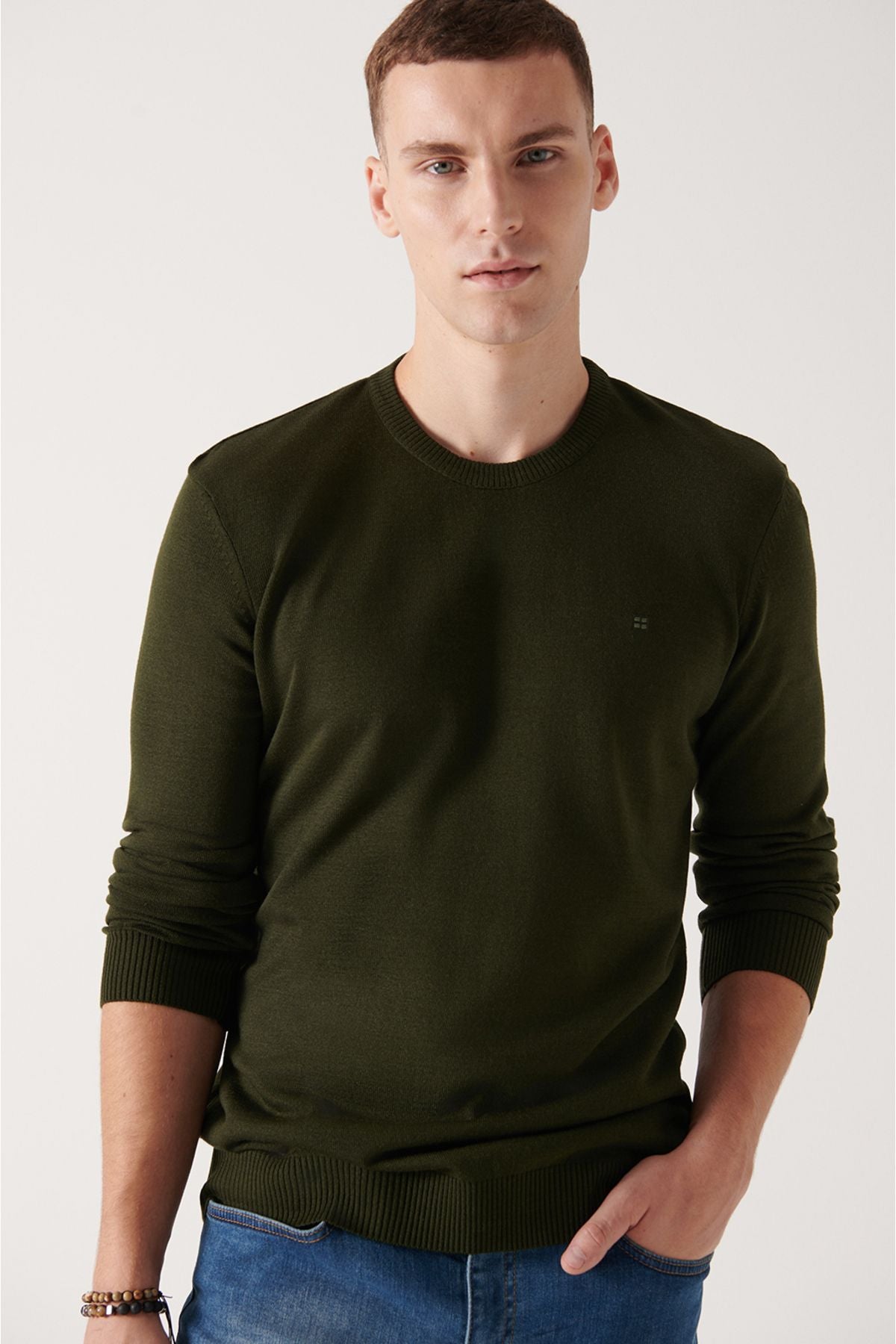 Men's Dark Khaki Bicycle Collar Follow -up knitwear sweater E005000