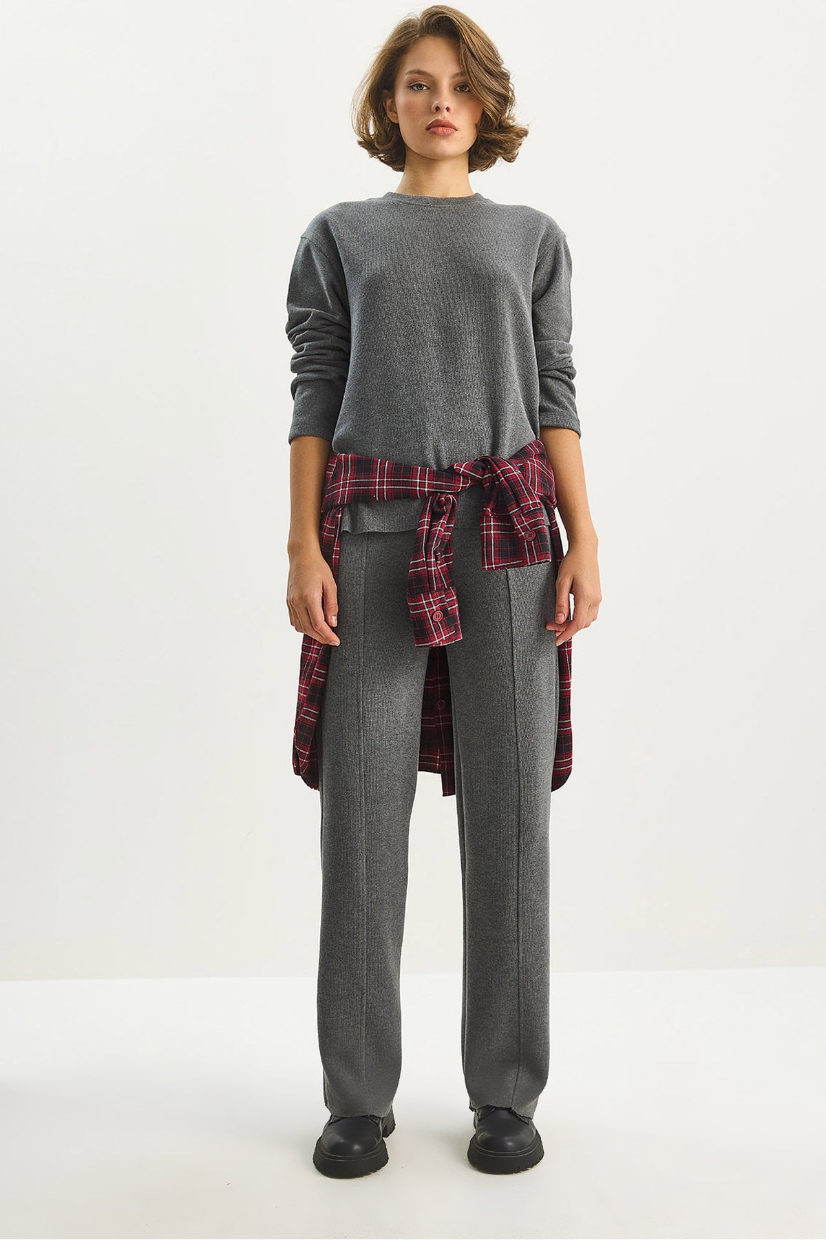 Women's Comfortable Cut Top Ribbed Elastic Waist Trousers Thessaloniki Suit 8432 60283603