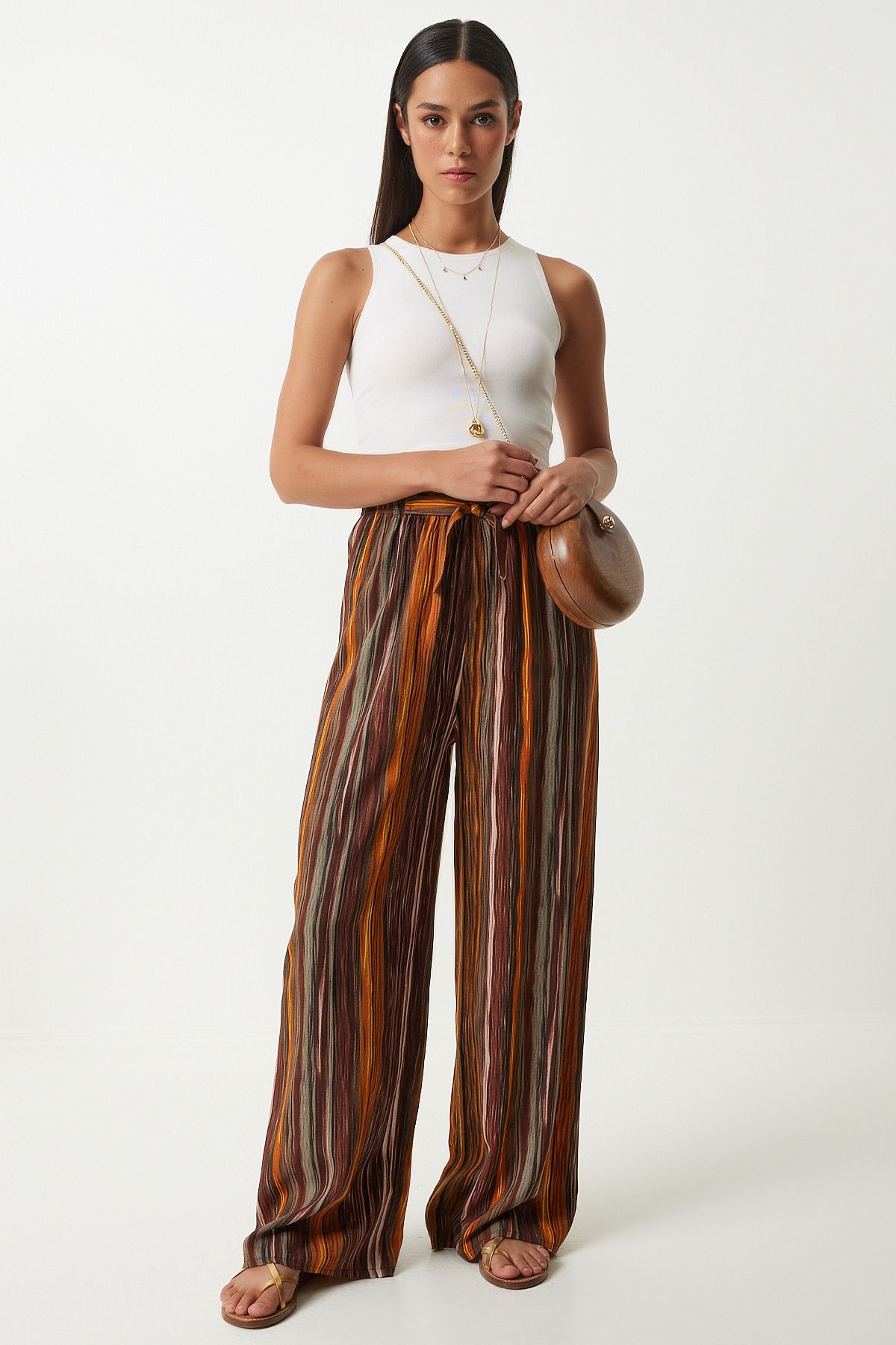Female Brown Patterned Viscose Palazzo Pants EN00606