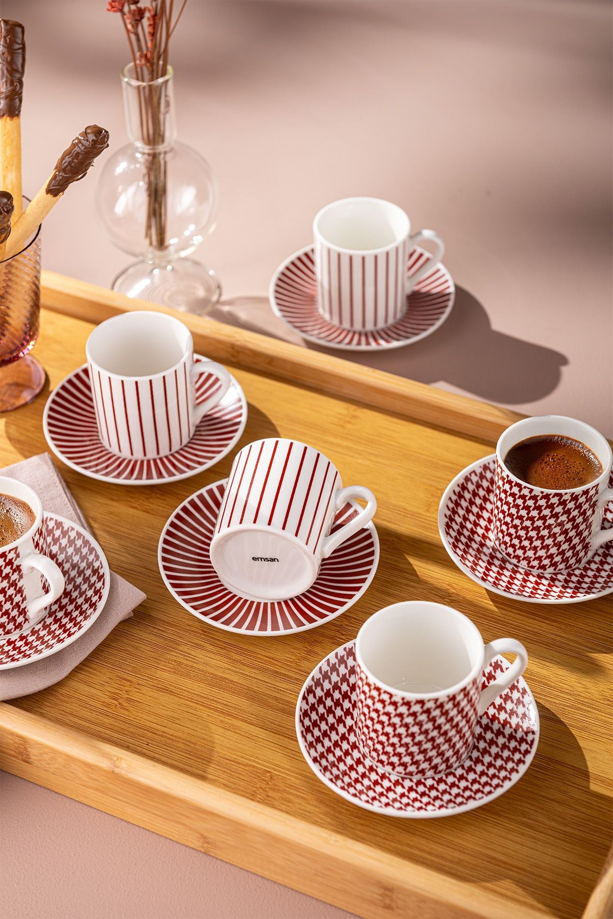 Fernanda New Bone 6 people coffee cup set 90 ml burgundy