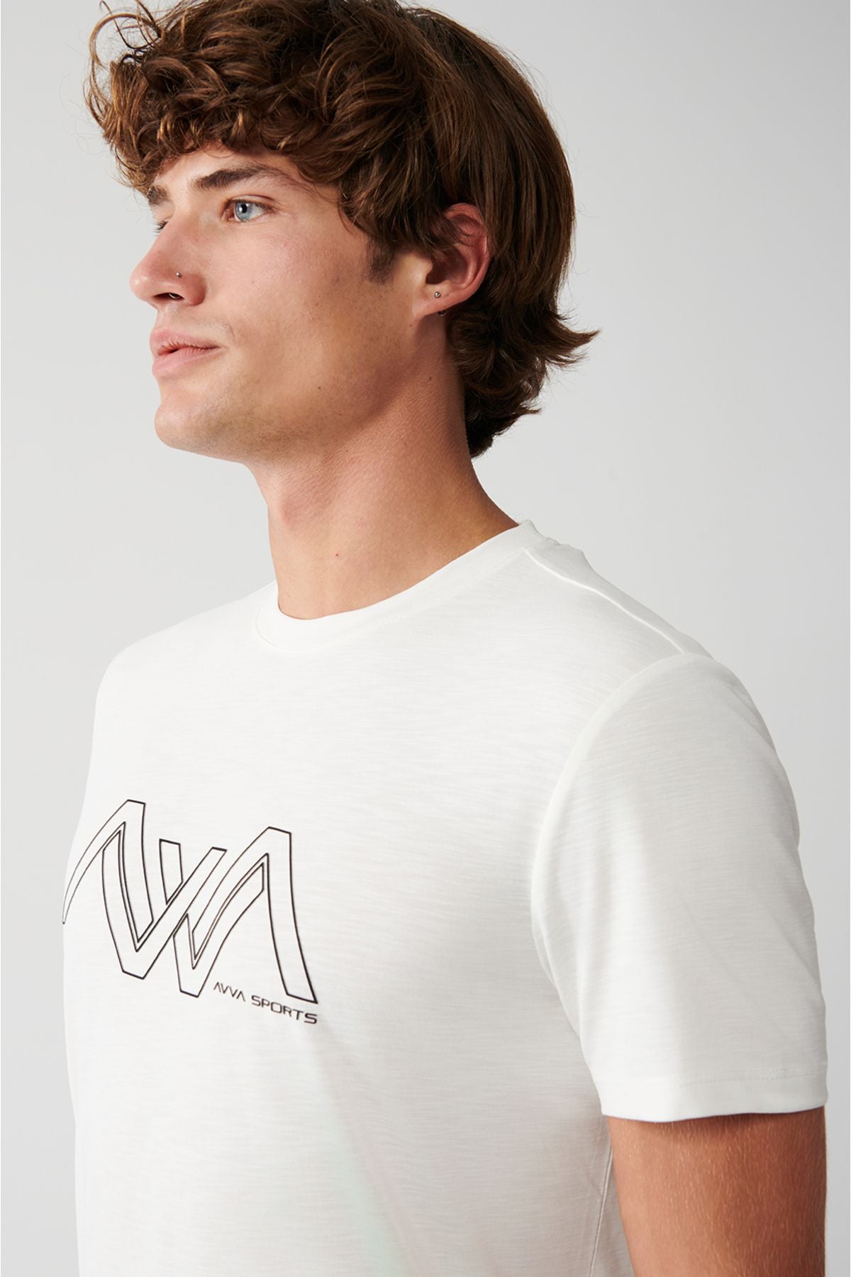Men's Ecru Soft Touch Bicycle Collar Printed T-shirt A31y1196
