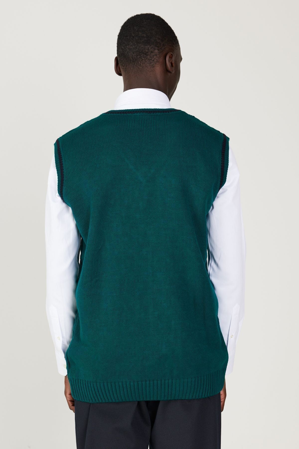 Men's Green Standard Fit Normal Cut V -Neck Knitwear Süveter