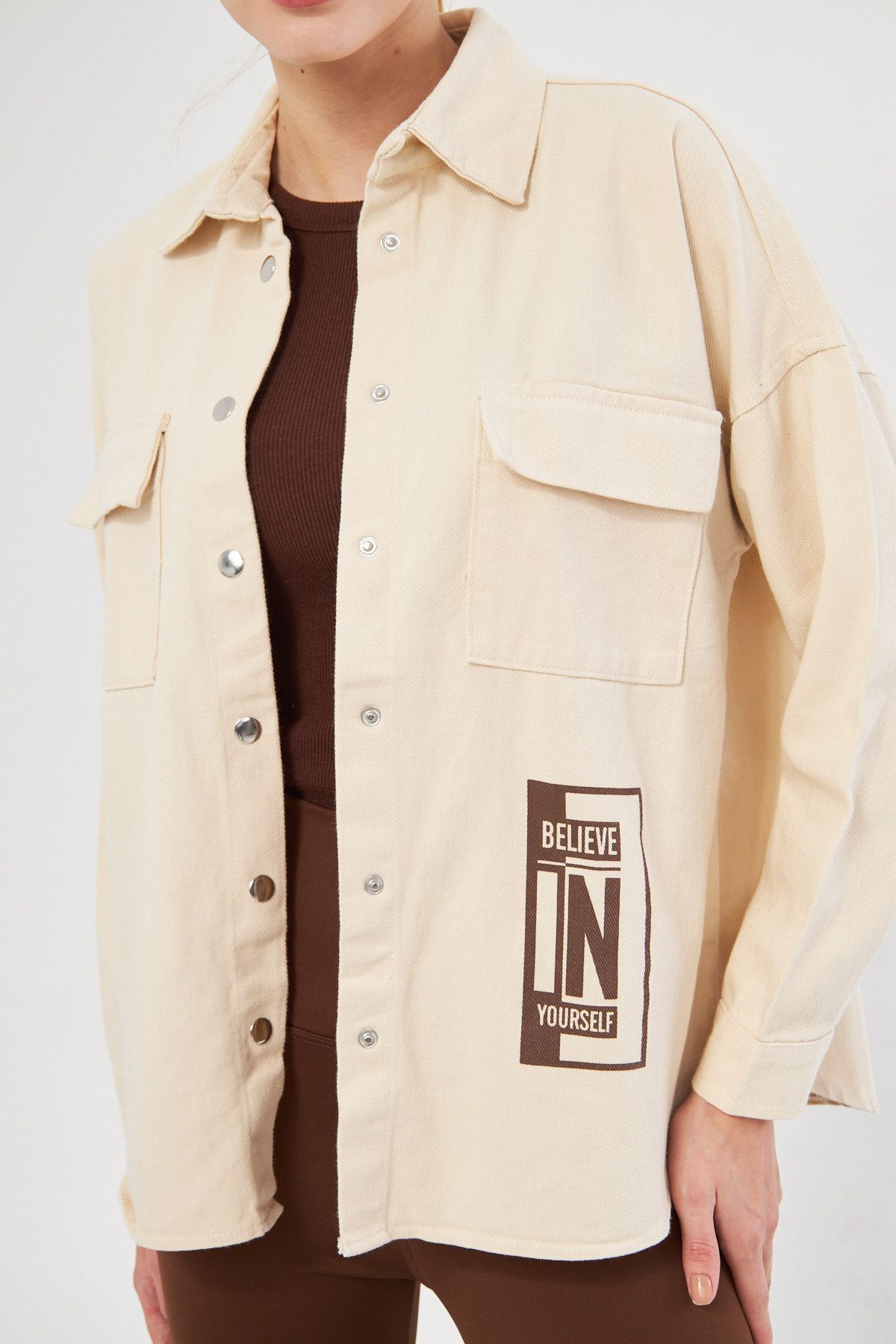Female Stone Back Stone Printed Pocket Shirt Jacket ARM-25K025006