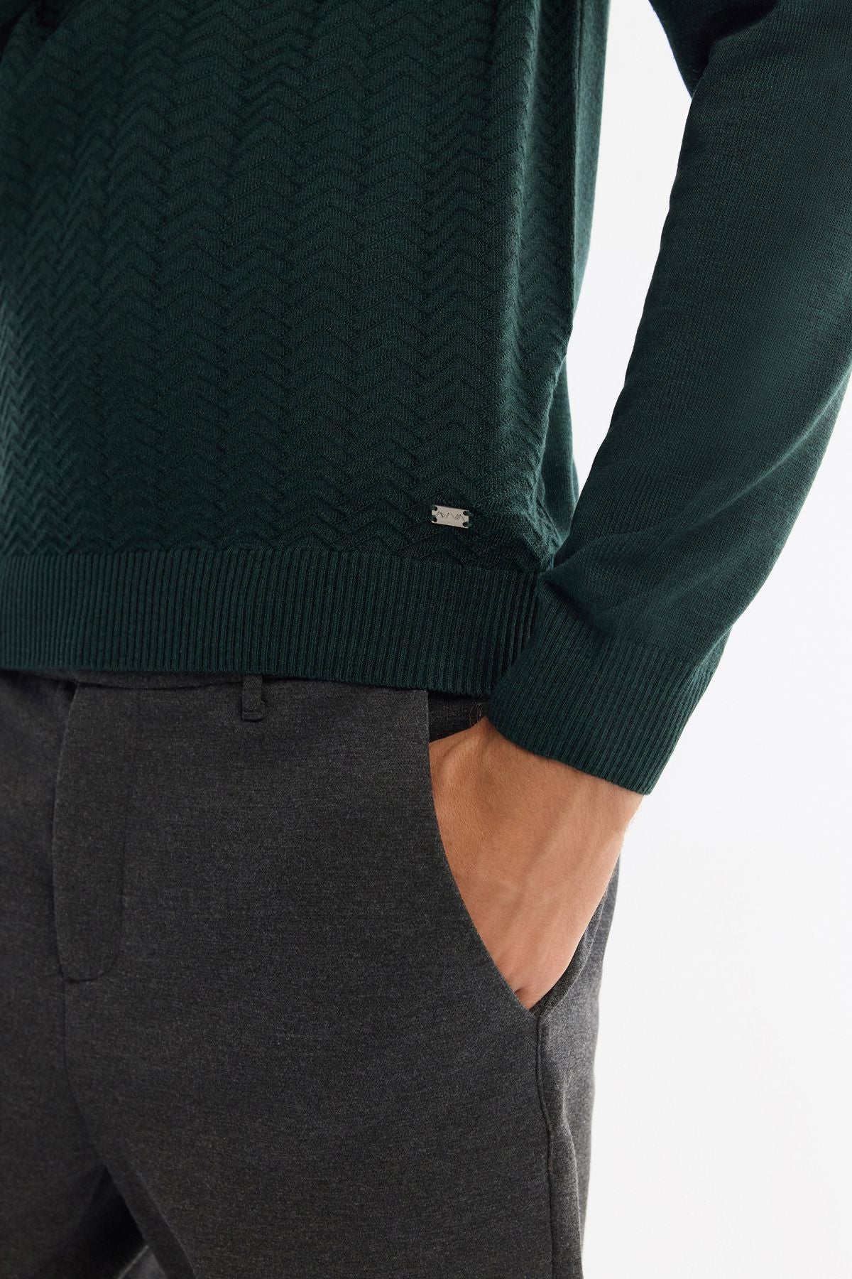 Men's Green Half Fisherman Collar Capulus Knitwear E005108