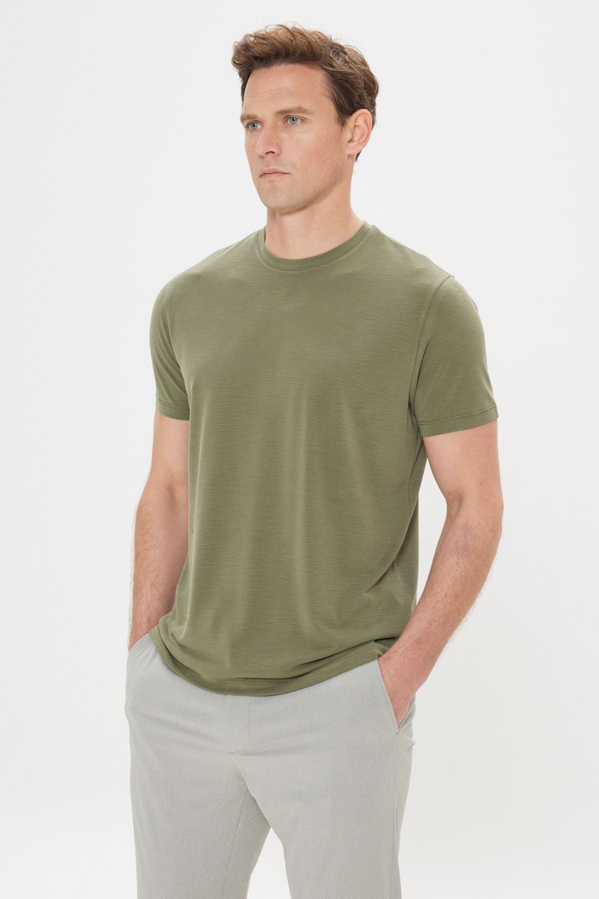 Men's Khaki Slim Fit Narrow Cut Bicycle Bike T -shirt