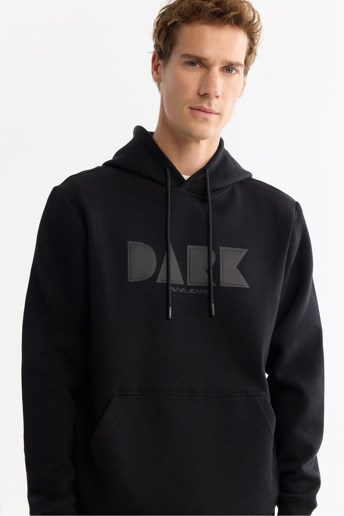 Men's black hooded cotton printed elastan sweatshirt a42y1322