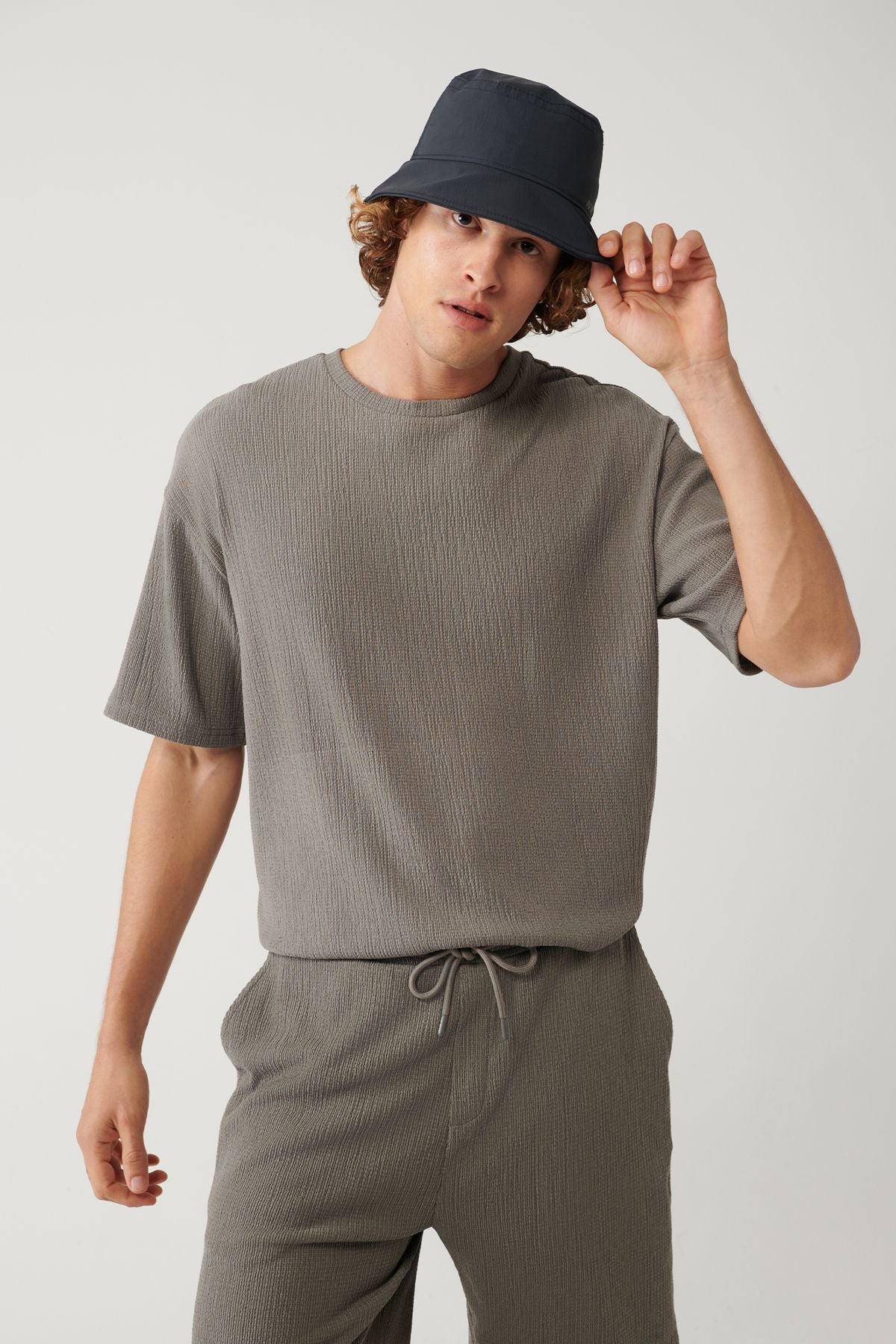 Men's anthracit bicycle collar jacquard Basic T-shirt A41y131111