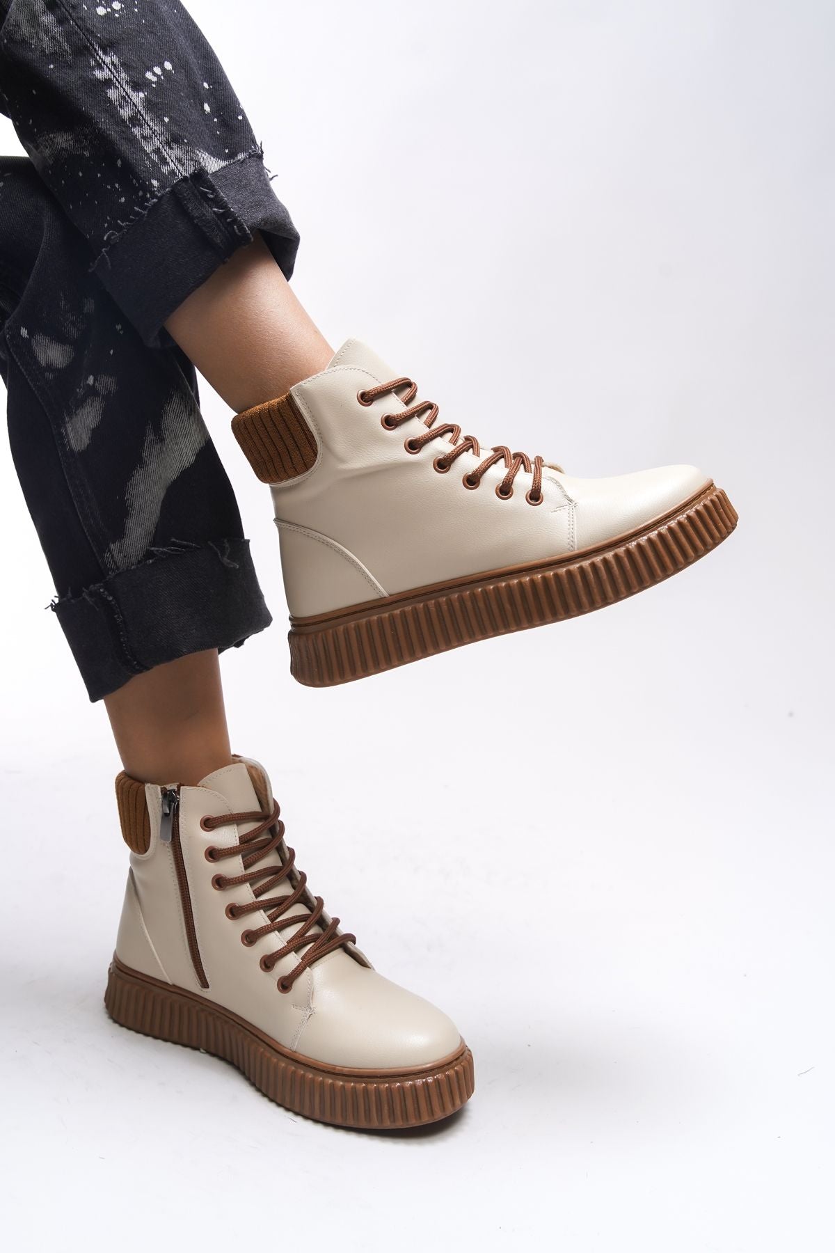 Woman 3 cm stylish style sports women boots 0012401 beige taba
