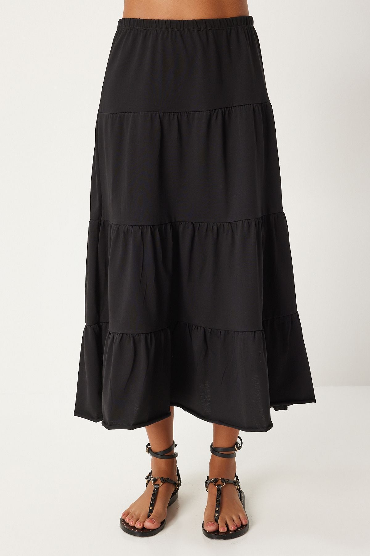 Woman Black Oversize T-shirt Volan knitted skirt set UB00291