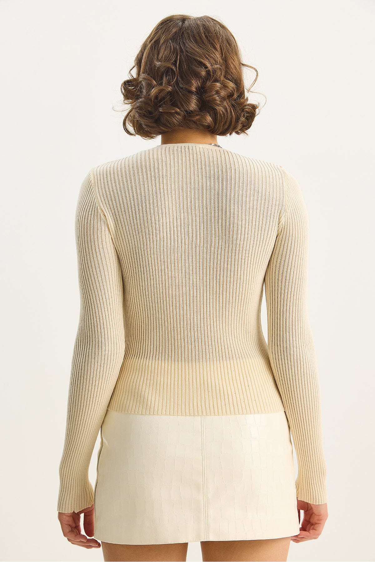 Women's Crew Neck Ribbed Body-hugging Sequin Detailed Gilded Knitwear Blouse 4798 60283583