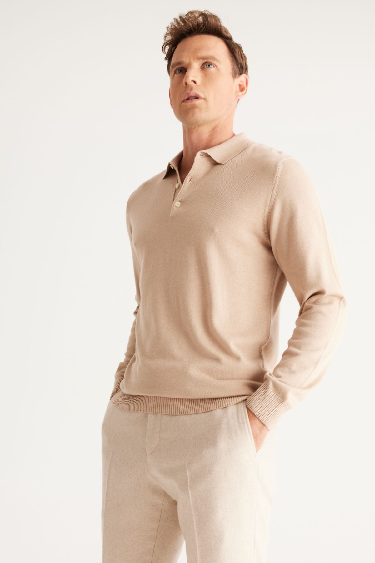 Men's Beige Melanj Standard Fit Normal Cut Polico Cotton Knitwear Sweater