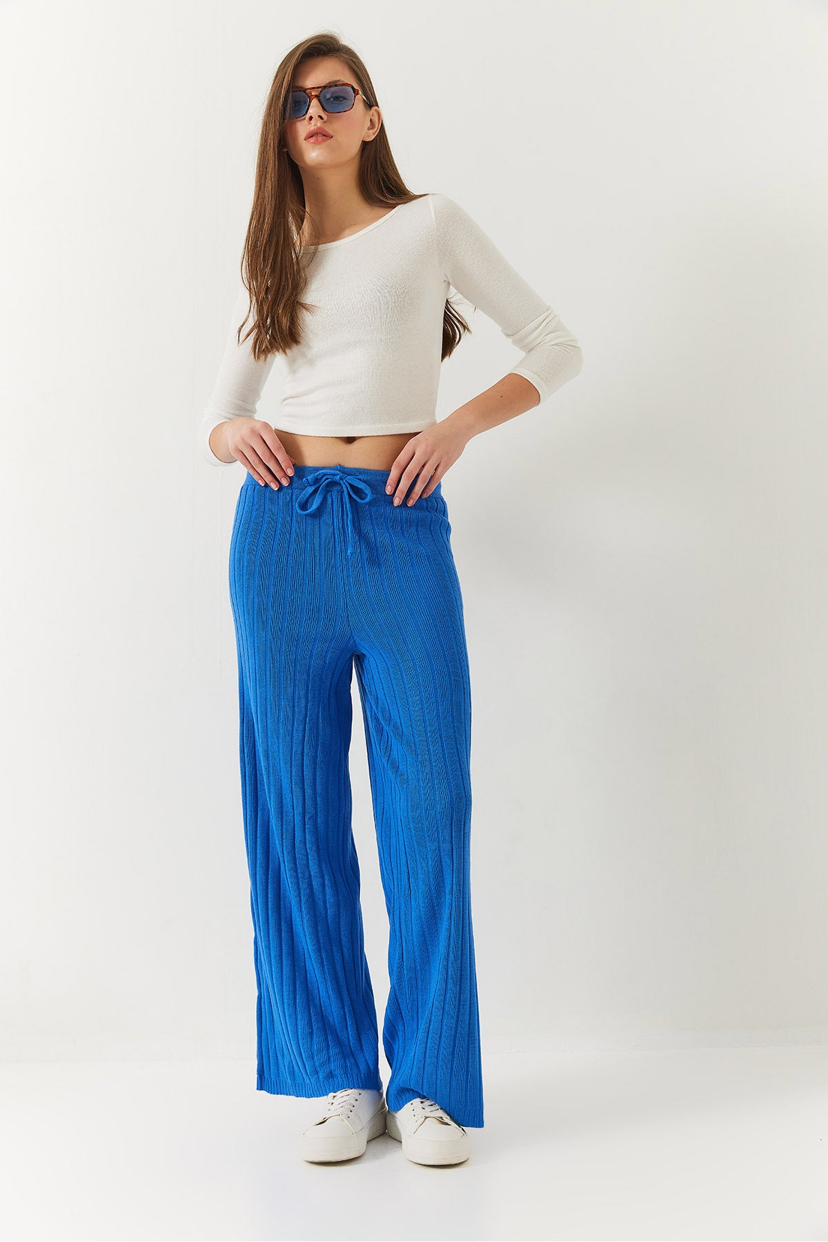 Women's Elastic Waist Ribbed Palazzo Trousers 20223118