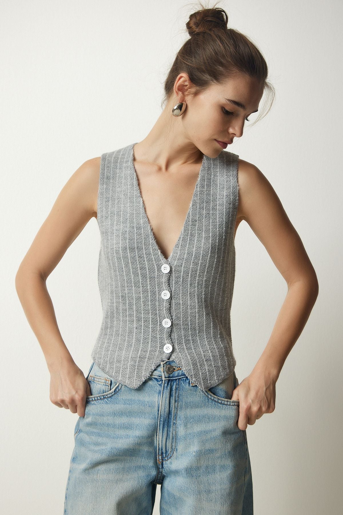 WOMEN GRAY GRAY STRUCTURE SHARLİKO VEST WF00058