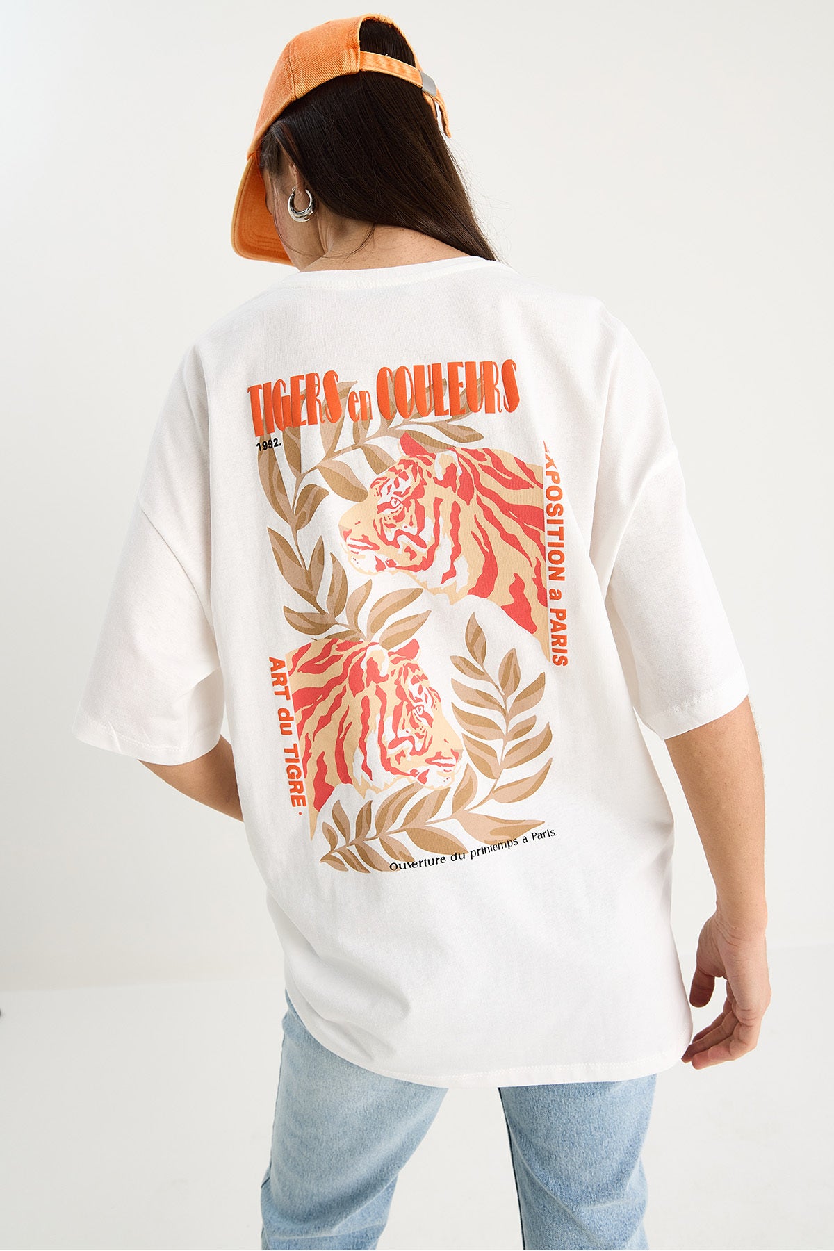 Women's 100% Cotton Tiger Printed Oversize T-Shirt 6015 60283454