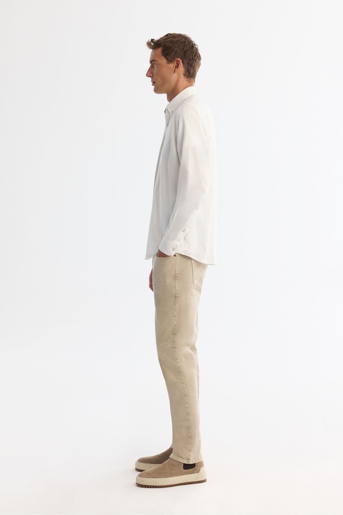 Men's white button collar 100 %cotton oxford shirt B002034