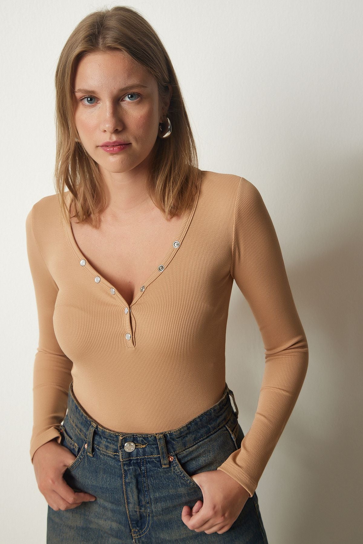 Female biscuit buttoned collar wick knitting blouse LD00066