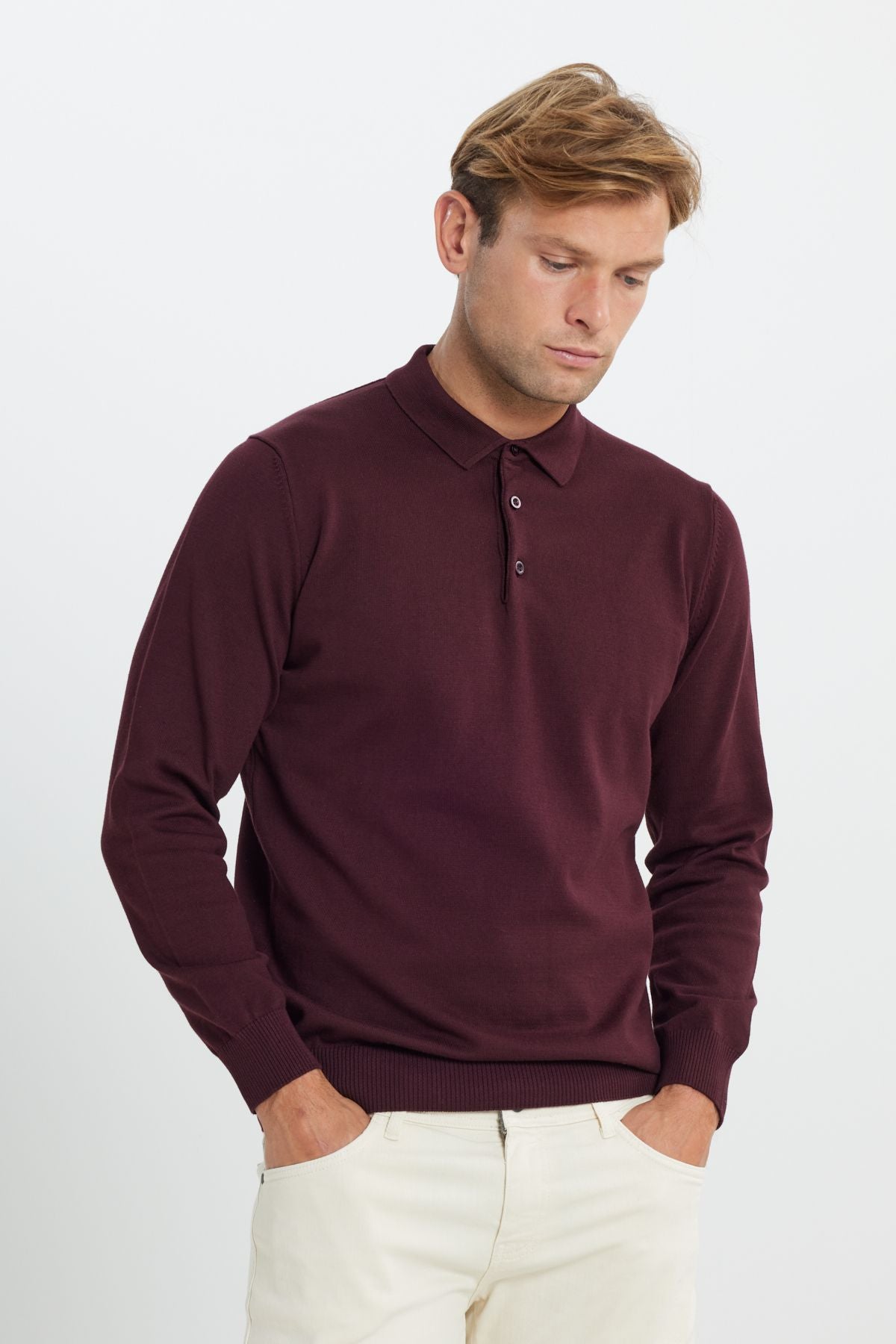 Men's Bordeaux Cotton Standard Fit Normal Cut Polico Sweater