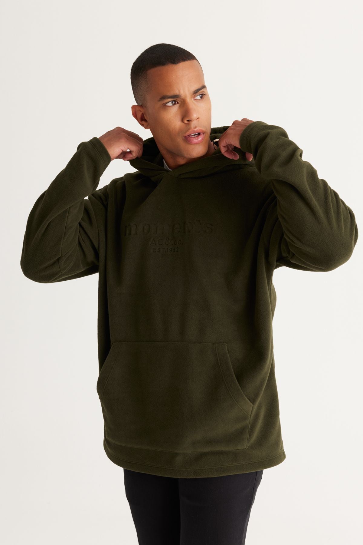 Men's Khaki Oversize plenty of cut hooded polar sweatshirt