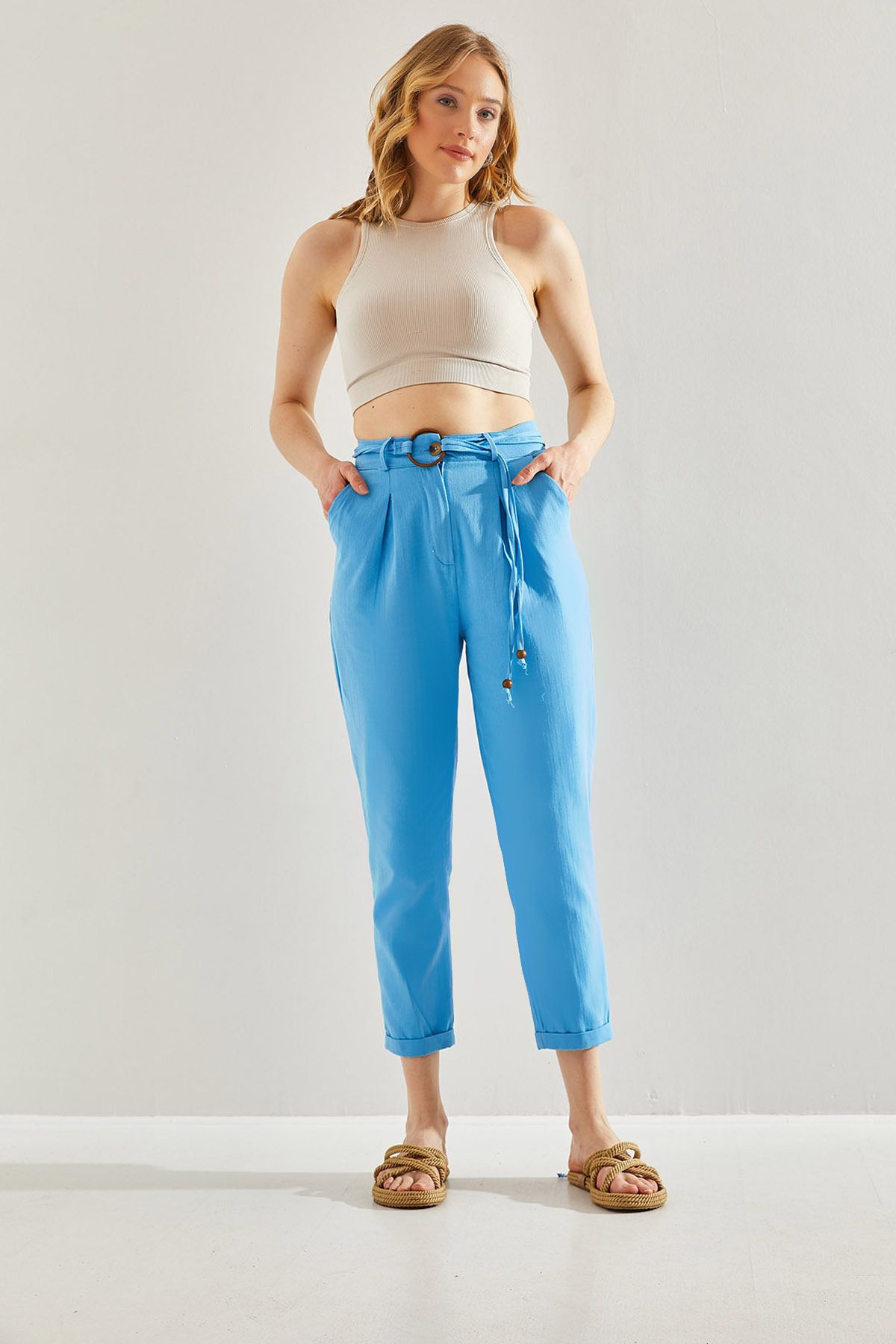 Female Arched Flax Pants 60221009