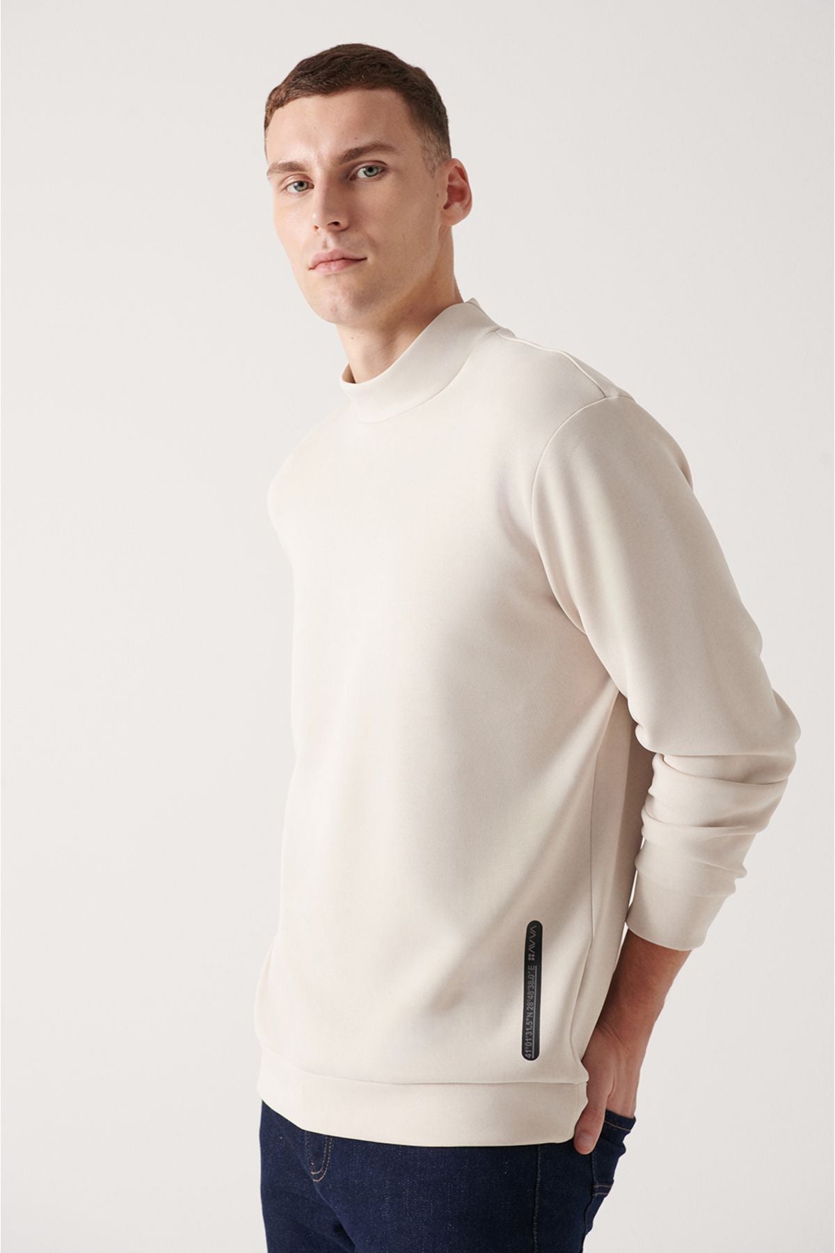 Men's Beige Half Fisherman Yaka Soft Touch Sweatshirt A22y1272
