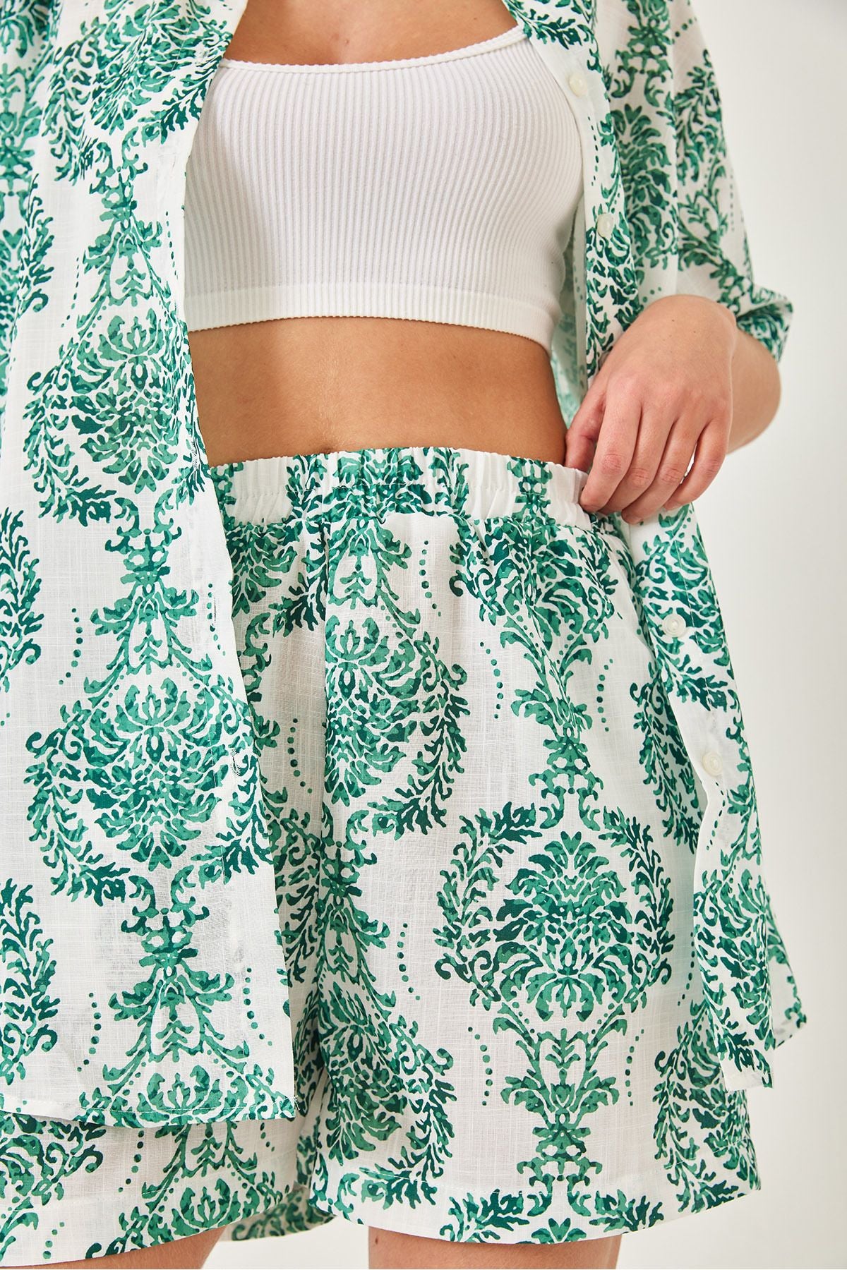 Women's tropical patterned weaving shirt shorts upset team 60255 60271035