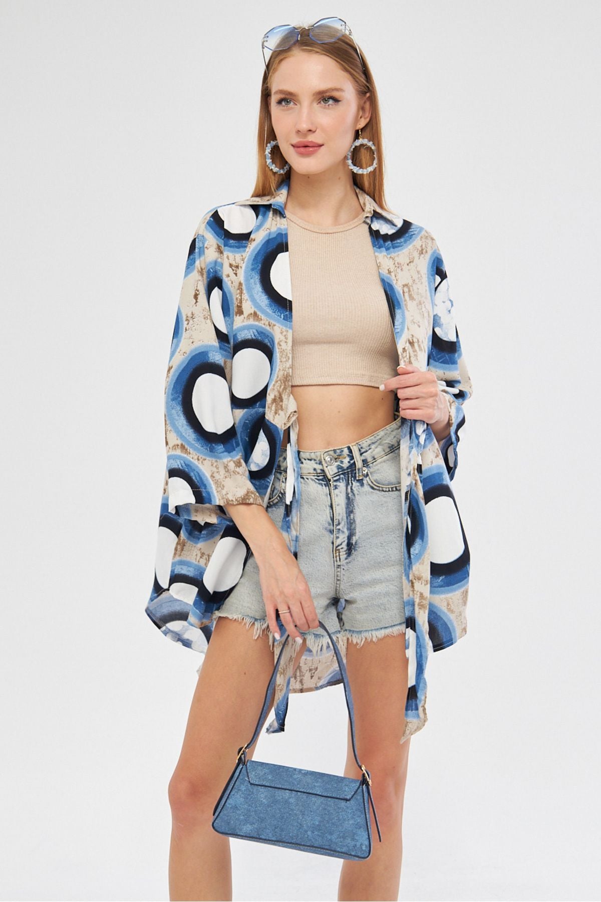 Female Stone Patterned front-binding kimono shirt ARM-24Y001080
