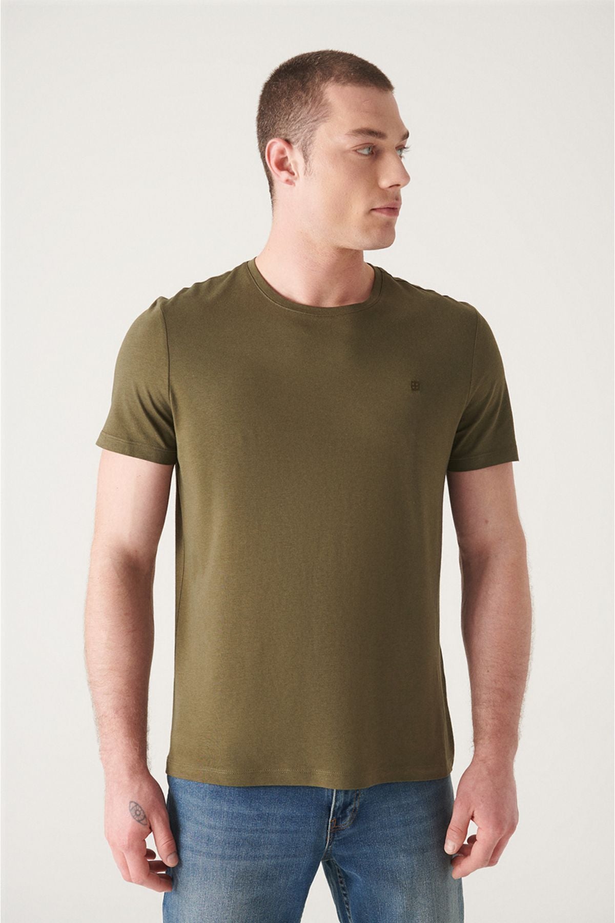 Men's Khaki Ultrasoft Bicycle Cotton Cotton Basic T-Shirt E001171