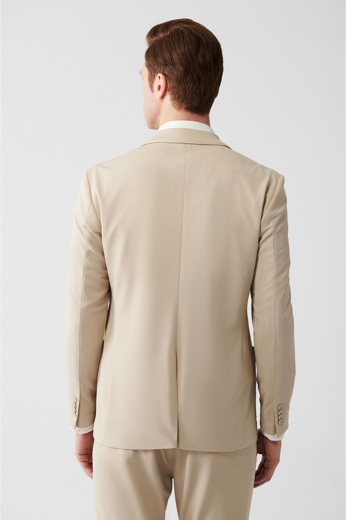 Men's beige mono collar lined slit jersey fabric jacket B004000