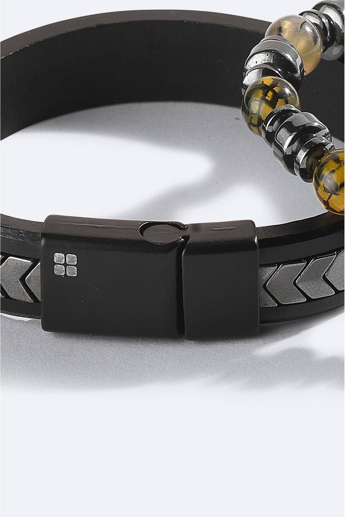 Men's anthracite Leather Hematitis Stone 2 Bracelet A42y9606