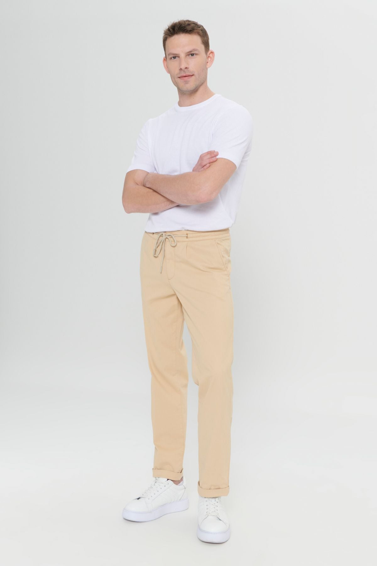 Men's Beige Comfort Fit Casual Cutting Side Pocket Pants