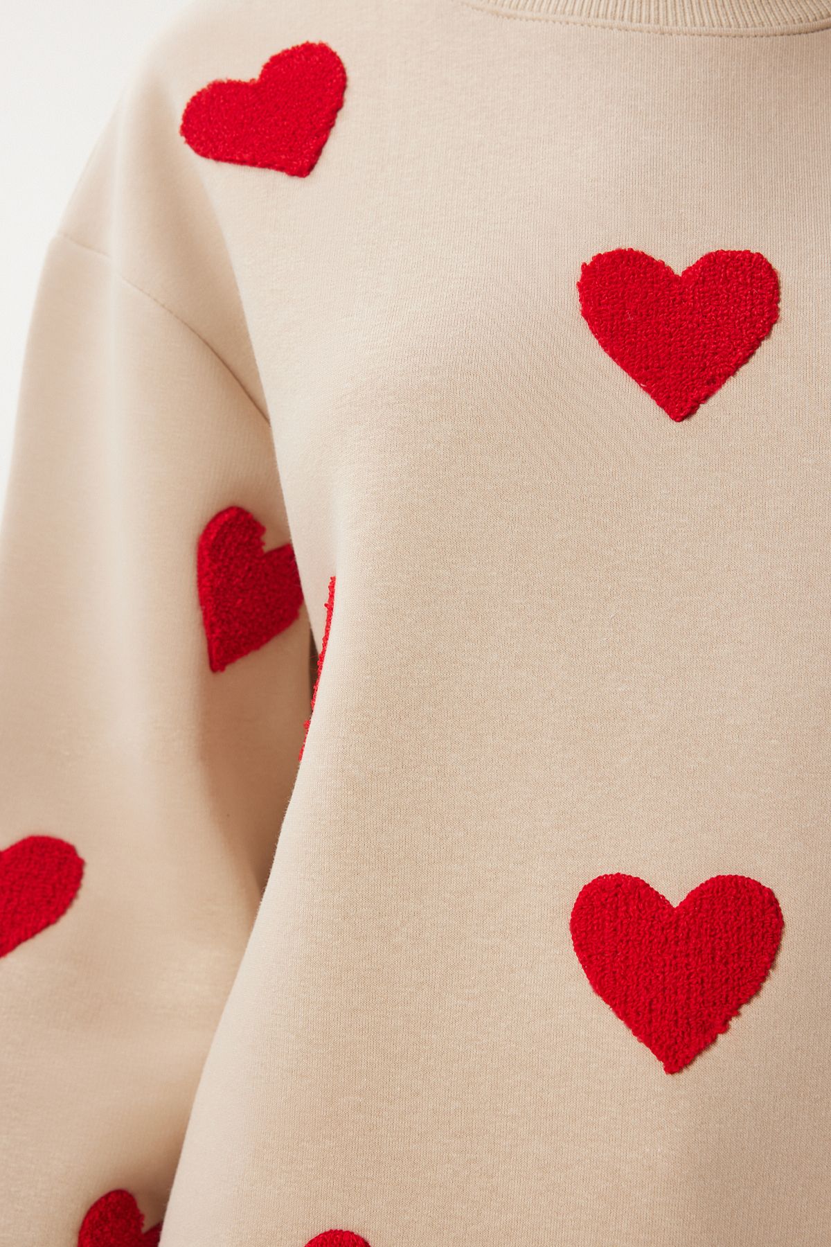 Female Biscuit Heart Textured Shadon Knitting Sweatshirt MP00030