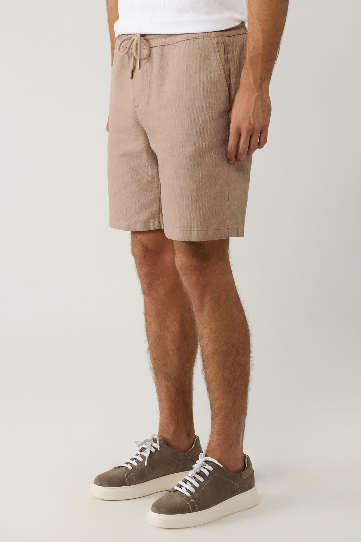 Men's mink 100 %cotton side pocket with waist tire -linen texture E003603
